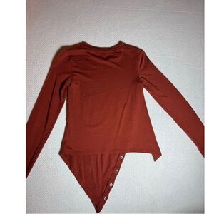 Rust Long Sleeve Asymmetrical Bodysuit